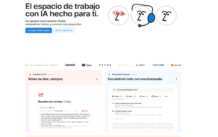 Portada Presentación Notion Notion centraliza tu conocimiento y proyectos con IA: genera contenido, resume ideas, traduce textos y automatiza flujos. Conecta a tu equipo en un solo espacio inteligente, flexible y visual. Organiza mejor, piensa más rápido y ejecuta con claridad.